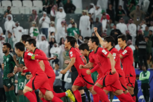 Following the Asian Cup penalty shootout, a South Korean player celebrates. (Pc: Aljazeera)