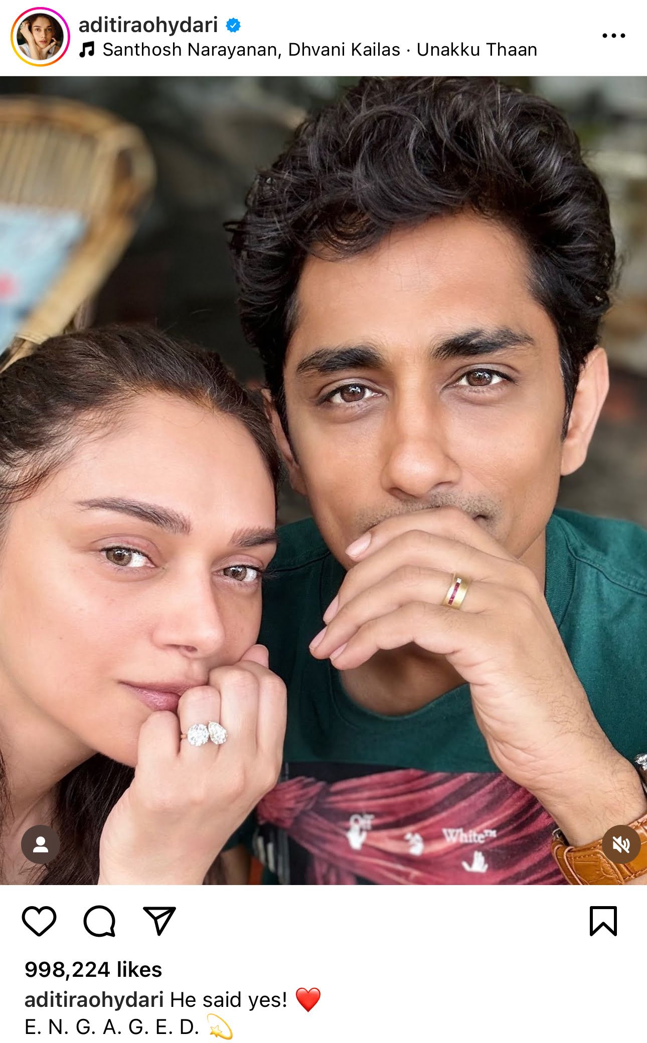 Aditi Rao Hydari and Siddharth Are engaged and not getting married on 3rd Apr.