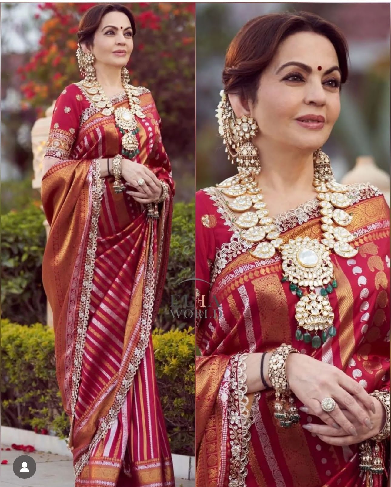  Nita Ambani looked as elegant as ever in a one-of-a-kind red-gold-silver Kanchipuram silk saree for the occasion (Pc:instagram)